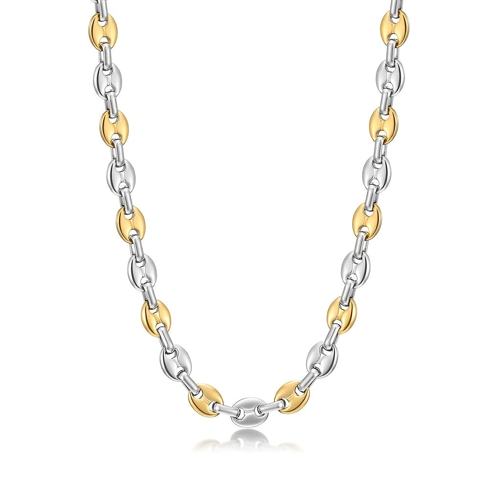 Men Stainless Steel Coffee Bean Necklace 22in Long Golden Steel