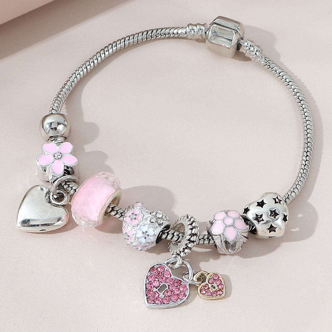 Heart Pendant Bracelet With Lantern Beads Lovely Chain For Women