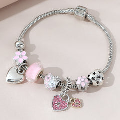Heart Pendant Bracelet With Lantern Beads Lovely Chain For Women