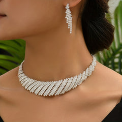 Rhinestone Bridal Jewelry Set Silver Plated Accessories