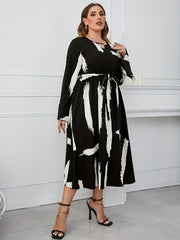 Casual Dress Women's Plus Bell Sleeve Round Neck Cut Out Dress