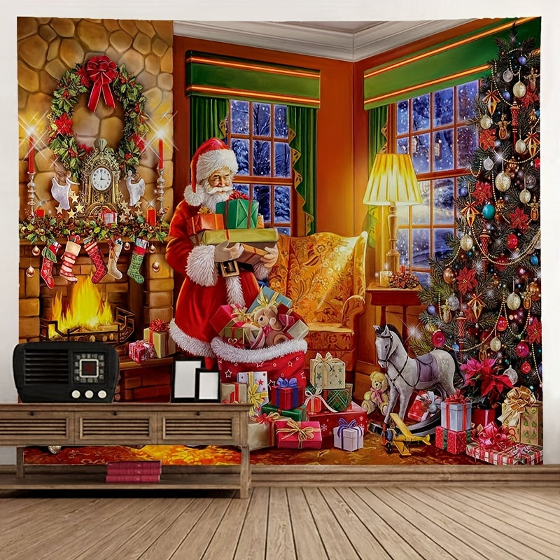 Peach Skin Velvet Christmas Tapestry Wall Hanging Cloth Santa Claus Decoration