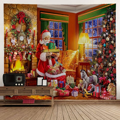 Peach Skin Velvet Christmas Tapestry Wall Hanging Cloth Santa Claus Decoration