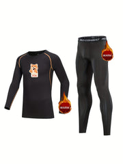 Kids Compression Fleece Sets Animal Pattern Crew Neck Pullover & Elastic Waist