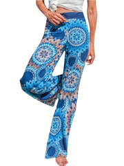  Boho Pants Women's Plus Damask Print High Rise