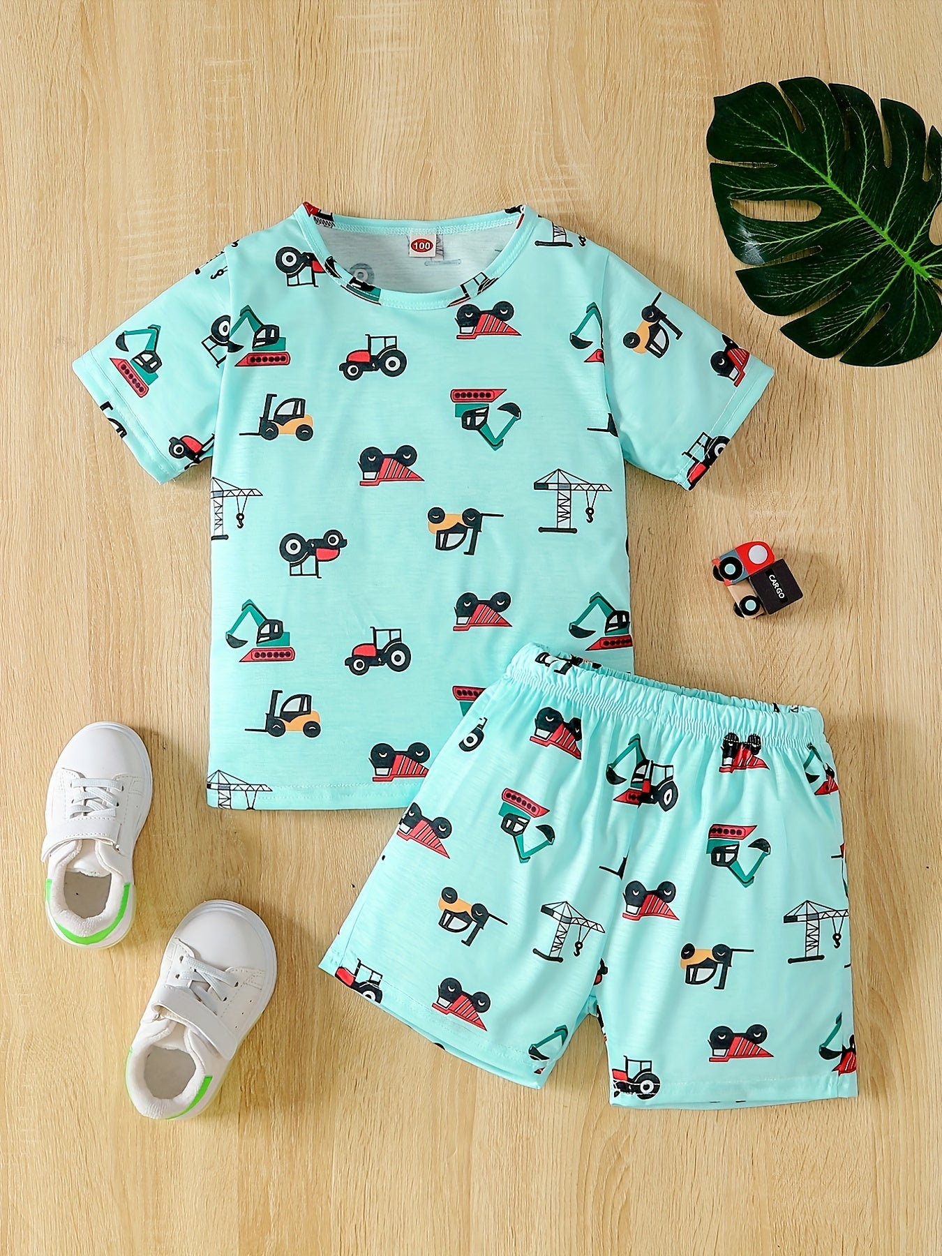 Boys Cartoon Engineering Cars T-shirt & Shorts Set