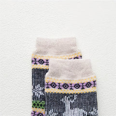 Elk Print Striped Socks Comfy & Warm Mid Tube Women's Stockings