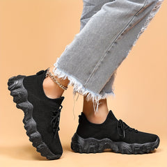 Women's Breathable Knit Sneakers Low Top Lace Up Running Shoes