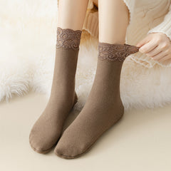 Cozy Lace Trim Mid Tube Socks Women's Stockings