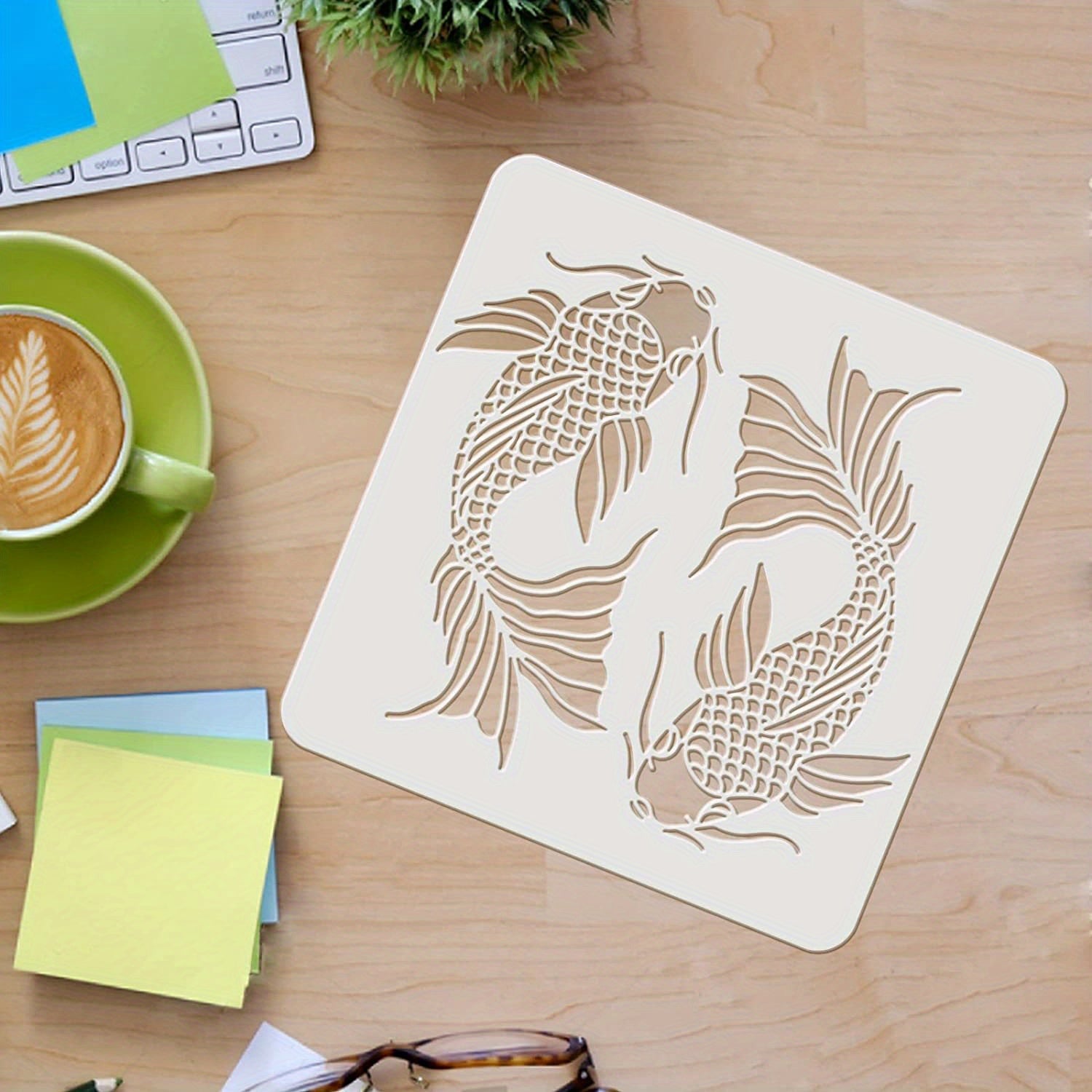 Koi Fish Stencil Template 29.97x29 Plastic - Painting Stencils For Wood Floo