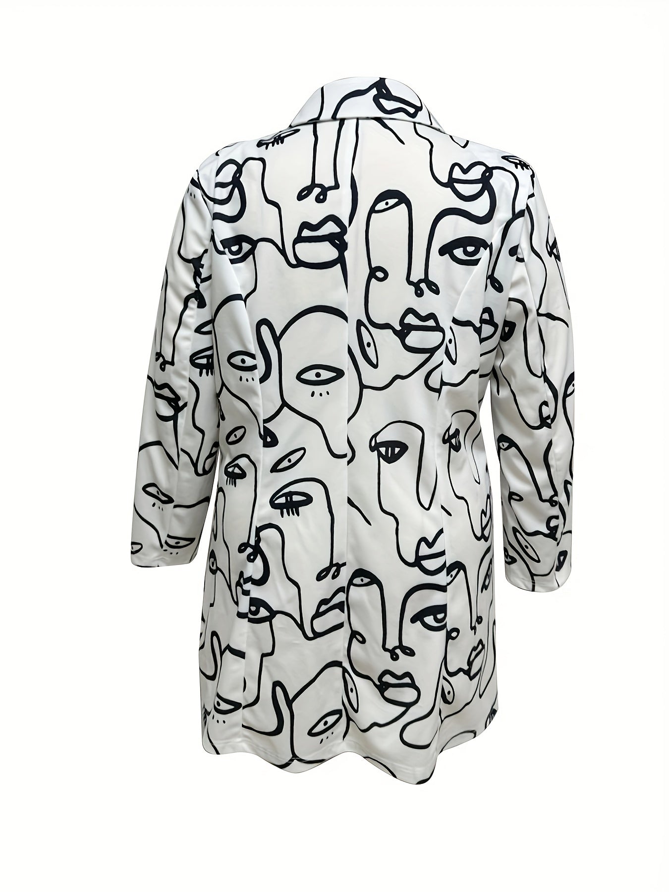  Abstract Figure Print Blazer Long Sleeve Lapel Collar