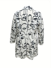  Abstract Figure Print Blazer Long Sleeve Lapel Collar