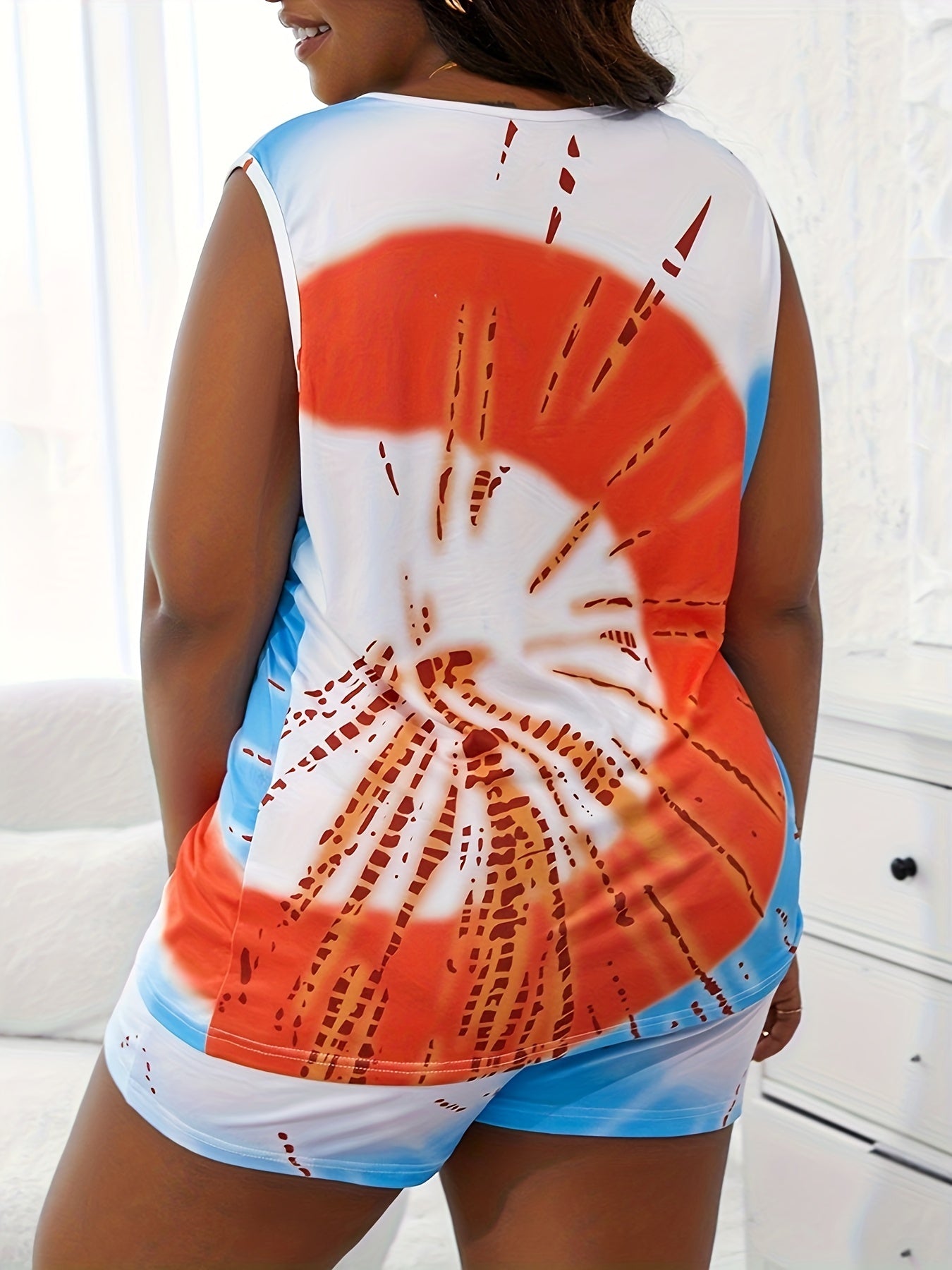  Tie Dye Tank Top & Shorts Set Women's Casual Loungewear