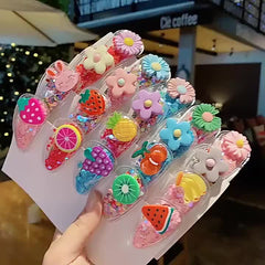 5 Pcs Sparkle Fruit Snap Hair Clips for Girls - Quicksand Bling Sequin Hairpins
