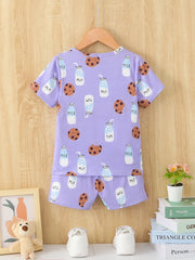 Boys Cartoon Biscuit And Milk Outfit Shorts & T shirt Short Sleeves