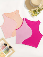 Colorblock Tank Tops Crew Neck Sleeveless Lingerie Set
