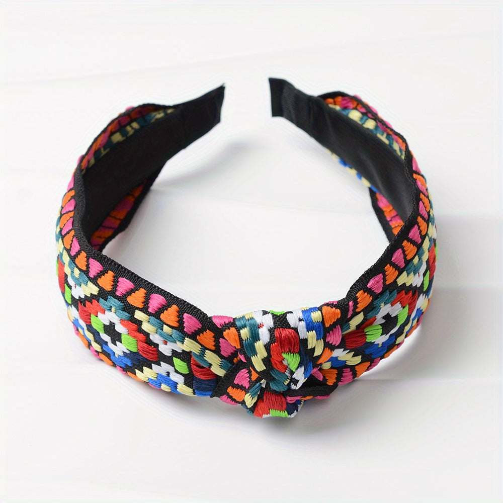 Embroidered Knotted Headband for Women Ethnic Style Hair Hoop Headdress
