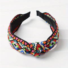 Embroidered Knotted Headband for Women Ethnic Style Hair Hoop Headdress