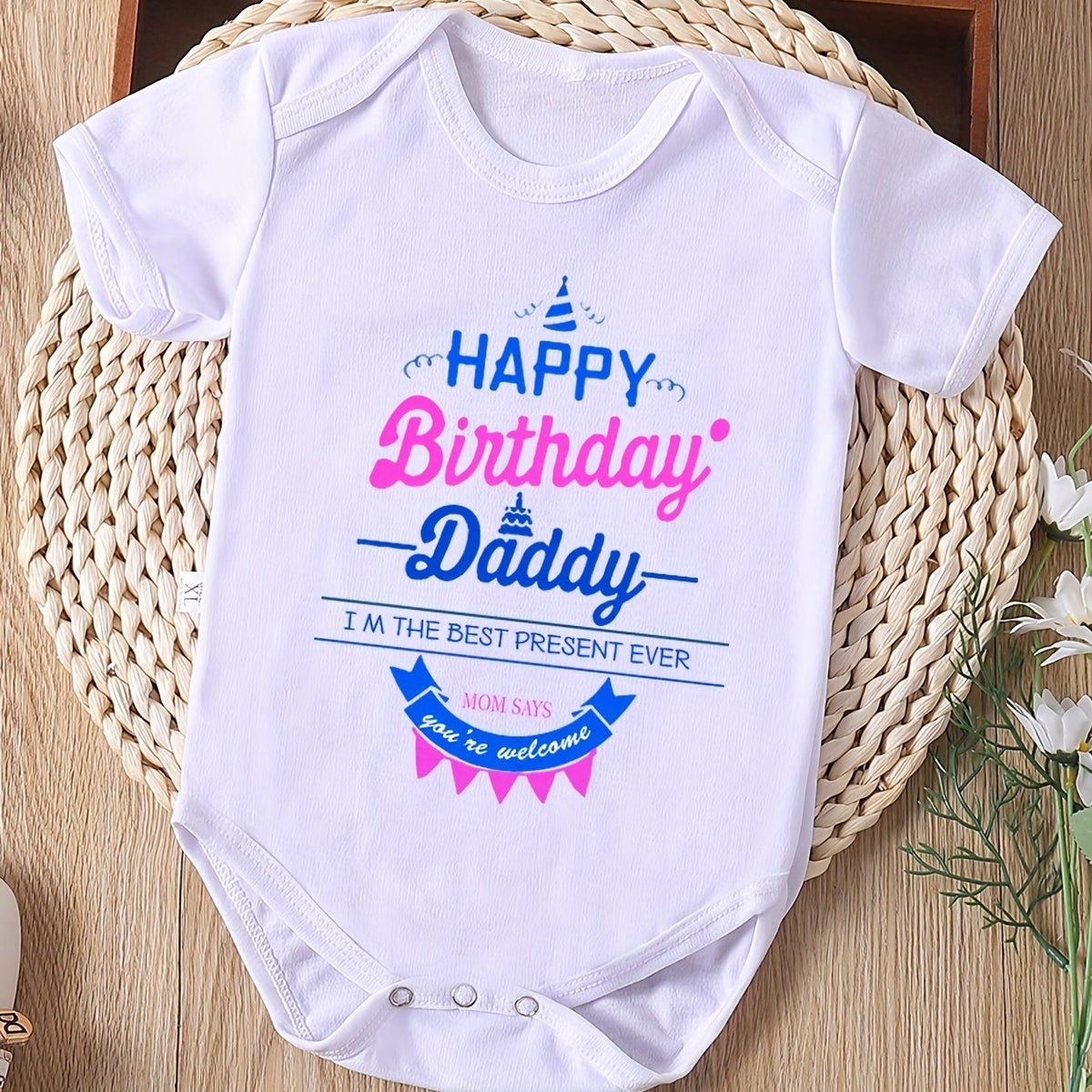Baby Boys Girls Happy Birthday Daddy Short Sleeve Round Neck Onesie