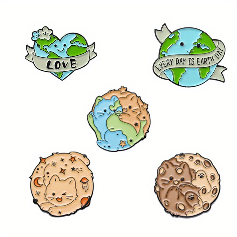 Planet Cat Enamel Brooches Pins Earth Brooches Lapel Badges Animal Jewelry Gift