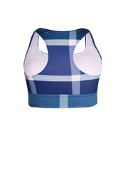  Women's Geo Pattern Sports Bra, Racer Back High Stretch Yoga Bra