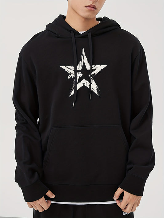 Men's Star Print Hooded Sweatshirt Drawstrings
