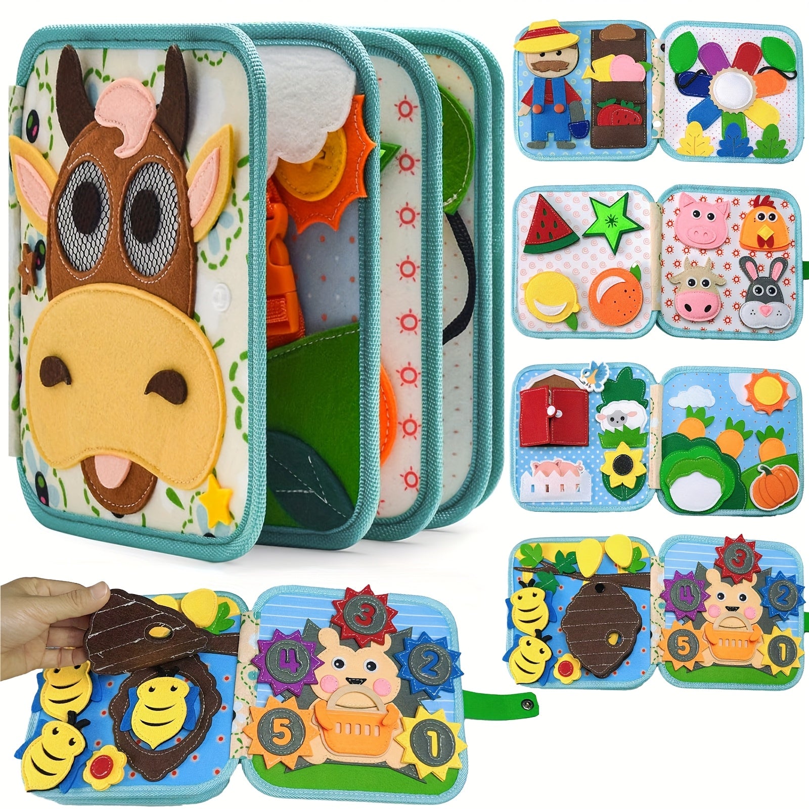 AMIBOX Interactive Farm Animals & Fruits Educational Storybook Quiet Book