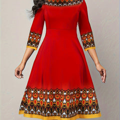  Colorblock Graphic Print Round Neck Dress