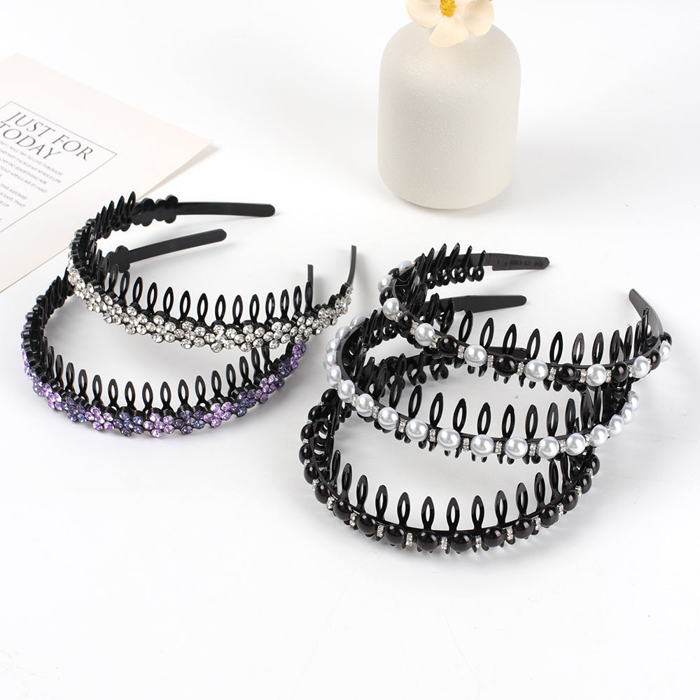 Wave Rhinestone Headband with Crystal Pearl Decoration