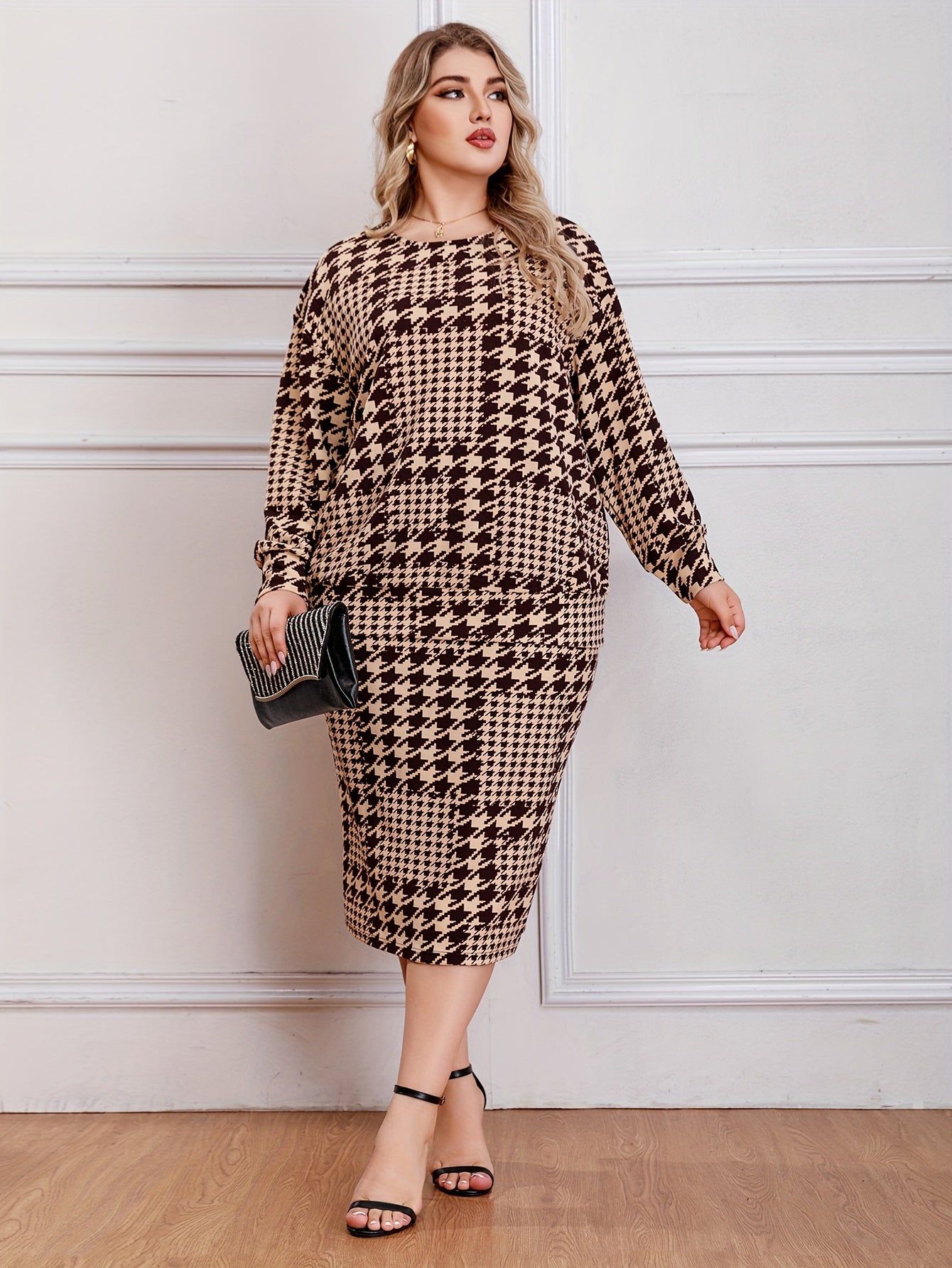  Houndstooth Print Top & Skirt Set