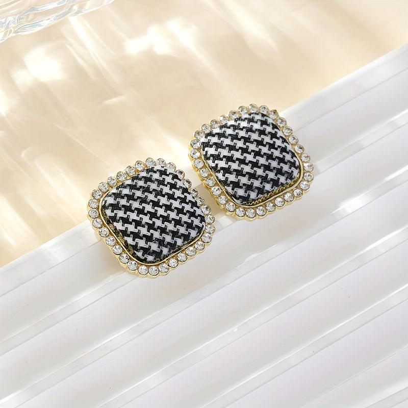 Square Plaid Stud Earrings Alloy Jewelry Daily Wear