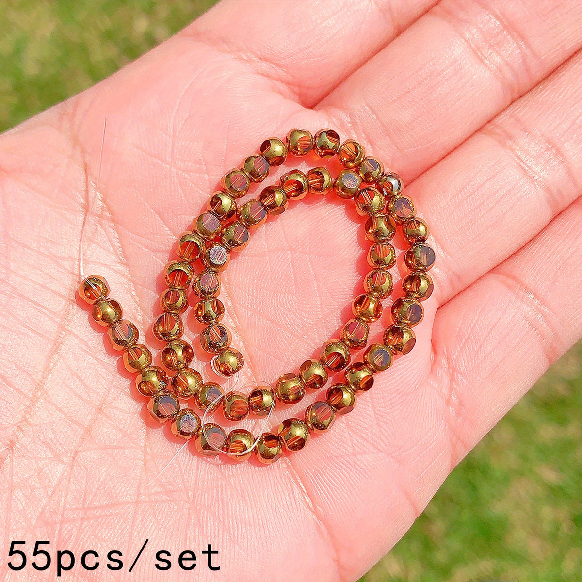 55pcs Golden Edge Faceted Crystal Glass Beads Set for Bracelet DIY