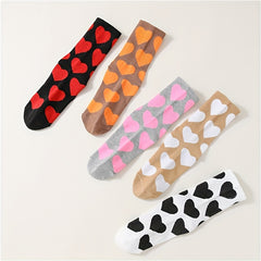 5 Pairs Heart Print Socks Mid Tube Women's Stockings