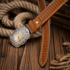 Men's Letter Alloy Pin Buckle PU Striped Belt Accessory