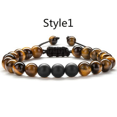 1PC Braided Rope Tiger Eye Stone Bracelet Men Women Matte Agate Bangle