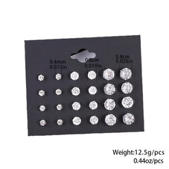 Round 6 Claw Crystal Zircon Earrings 12 Pairs Pack