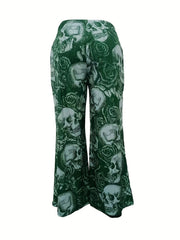  Halloween Skull Print Wide Leg Pants