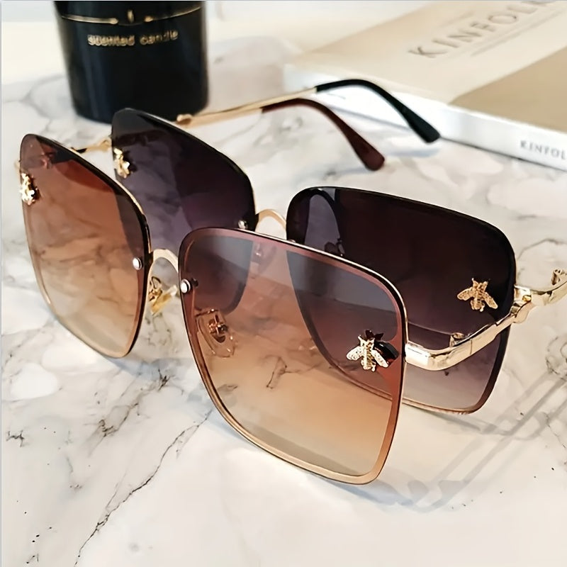 Honeybee Square Sunglasses Gradient UV400 Metal Glasses