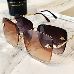 Honeybee Square Sunglasses Gradient UV400 Metal Glasses