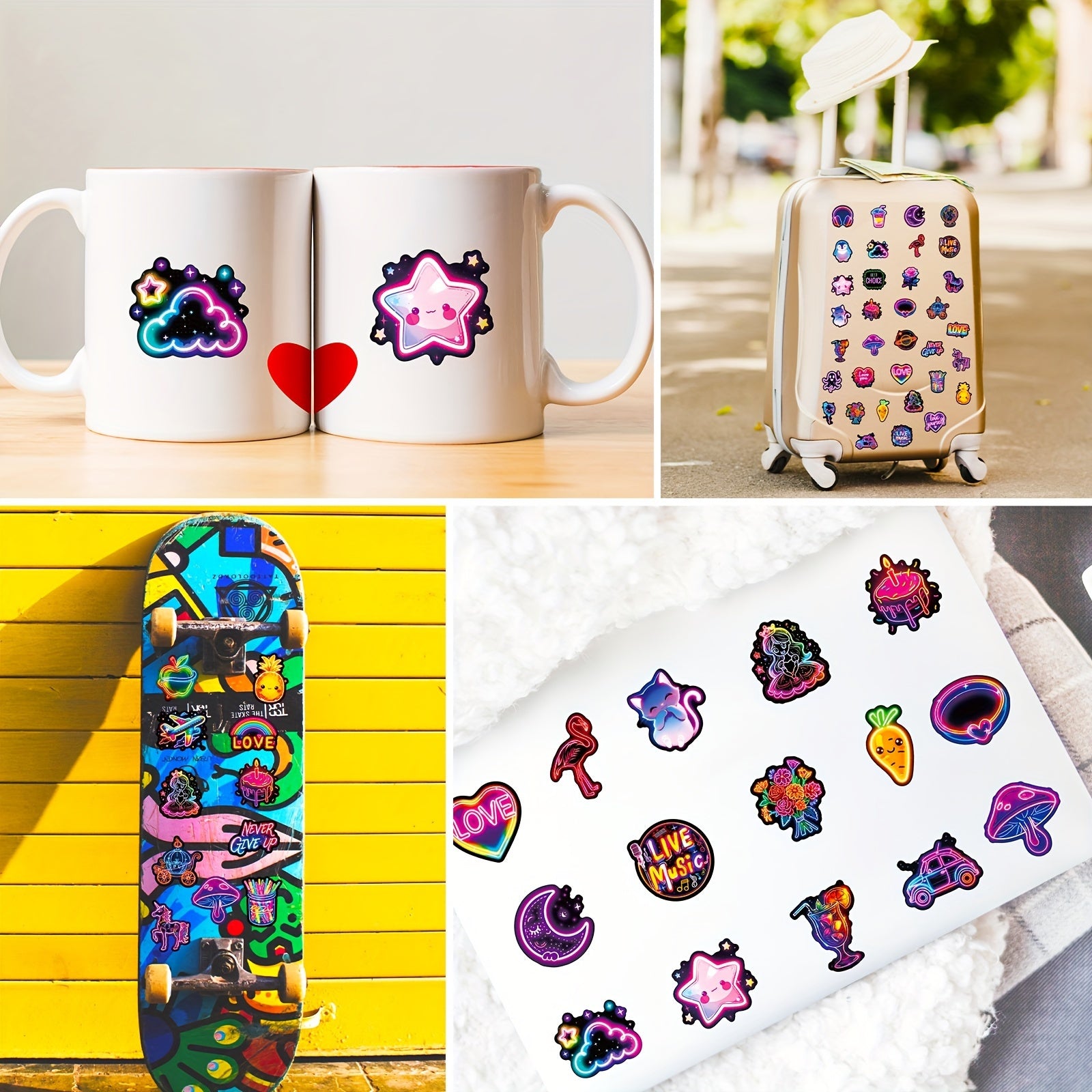 50pcs Neon Stickers Retro Colorful Graffiti Decals with Playful Designs