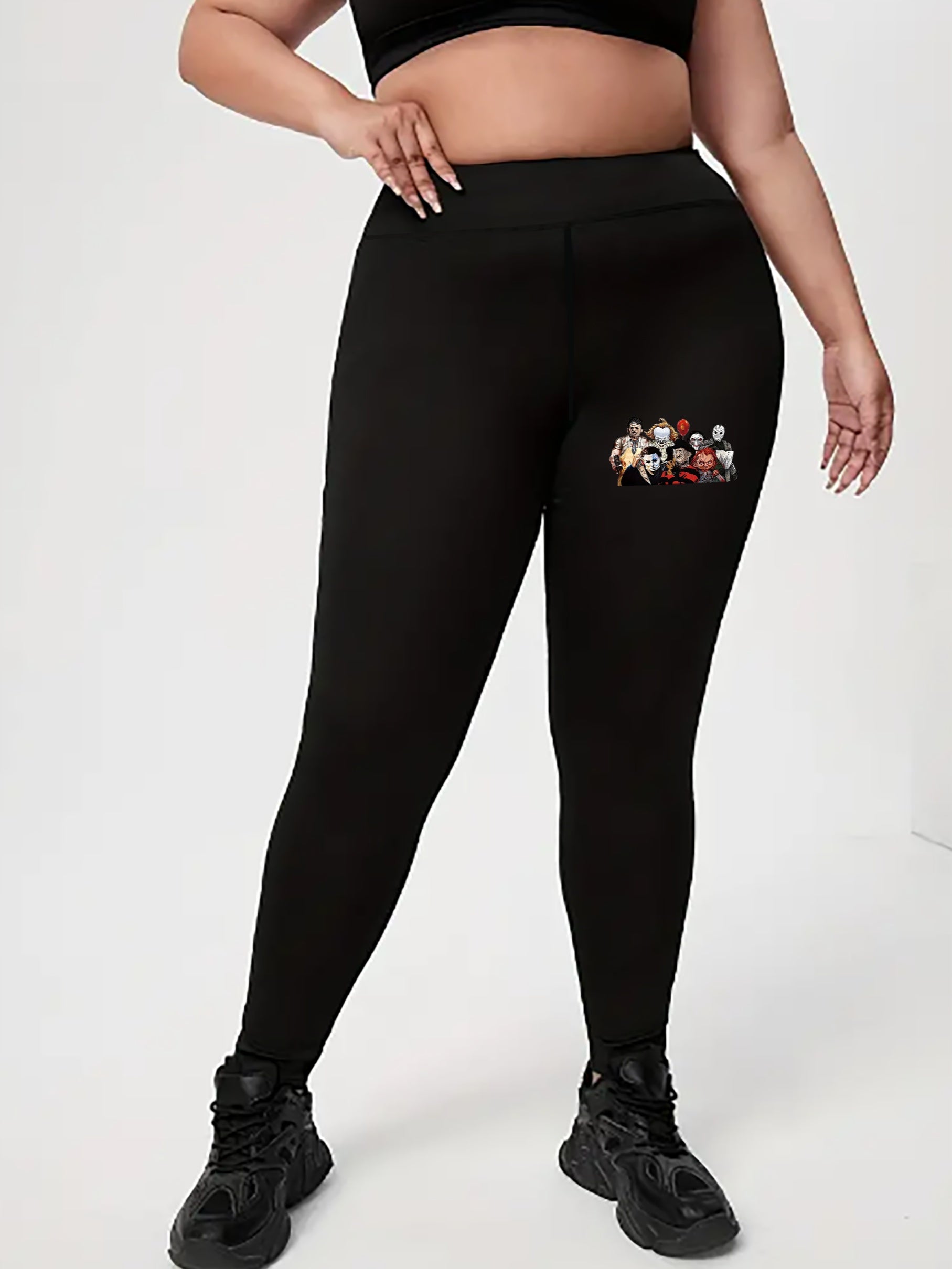 Women's Plus Horror Figure Print High Rise Skinny Leggings