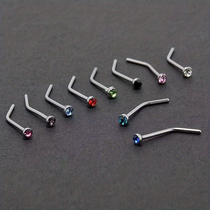 10pcs Stainless Steel 1.8mm Curved Nose Nail Ring Body Jewelry for Men