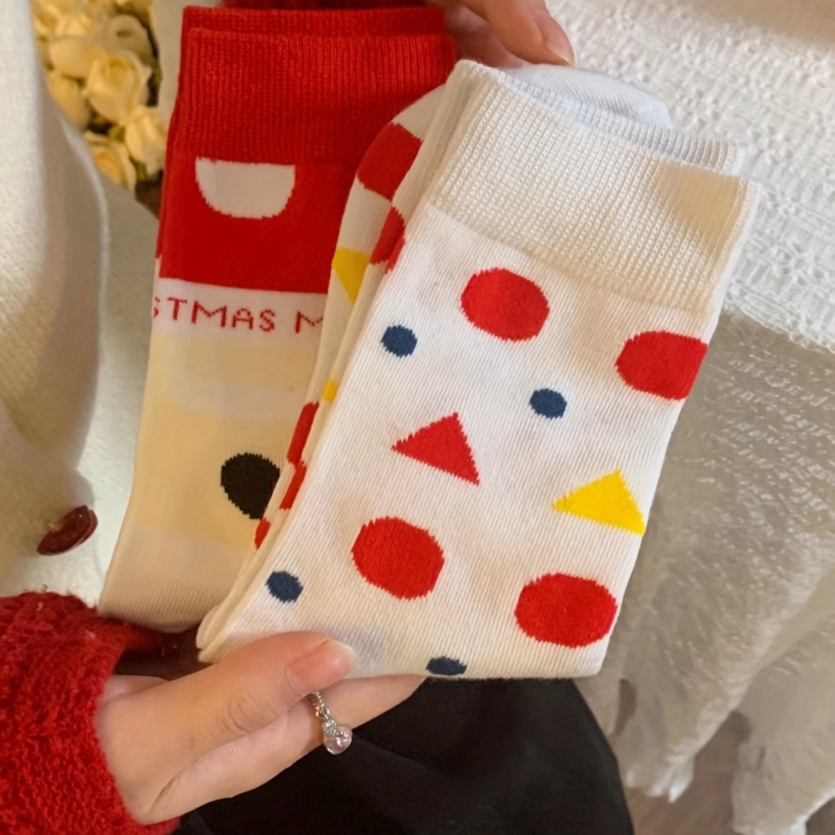 4 Pairs Geometric Pattern Socks Comfy & Breathable Women's Mid Tube Stockings