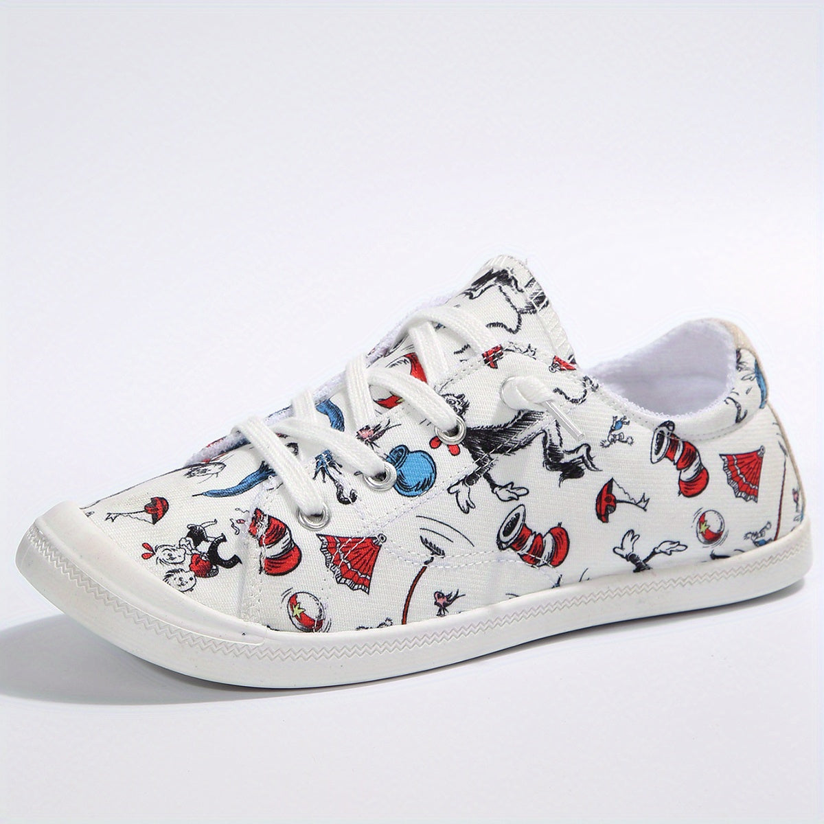 Women's Cartoon Print Canvas Low Top Flat Walking Shoes