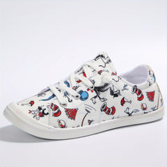 Women's Cartoon Print Canvas Low Top Flat Walking Shoes