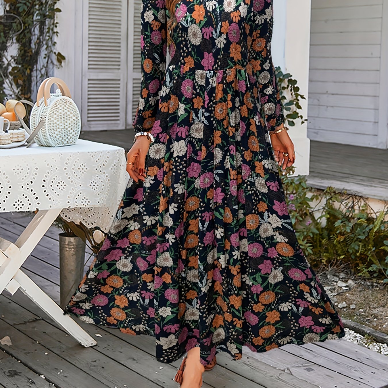 Floral Print Long Sleeve Maxi Dress