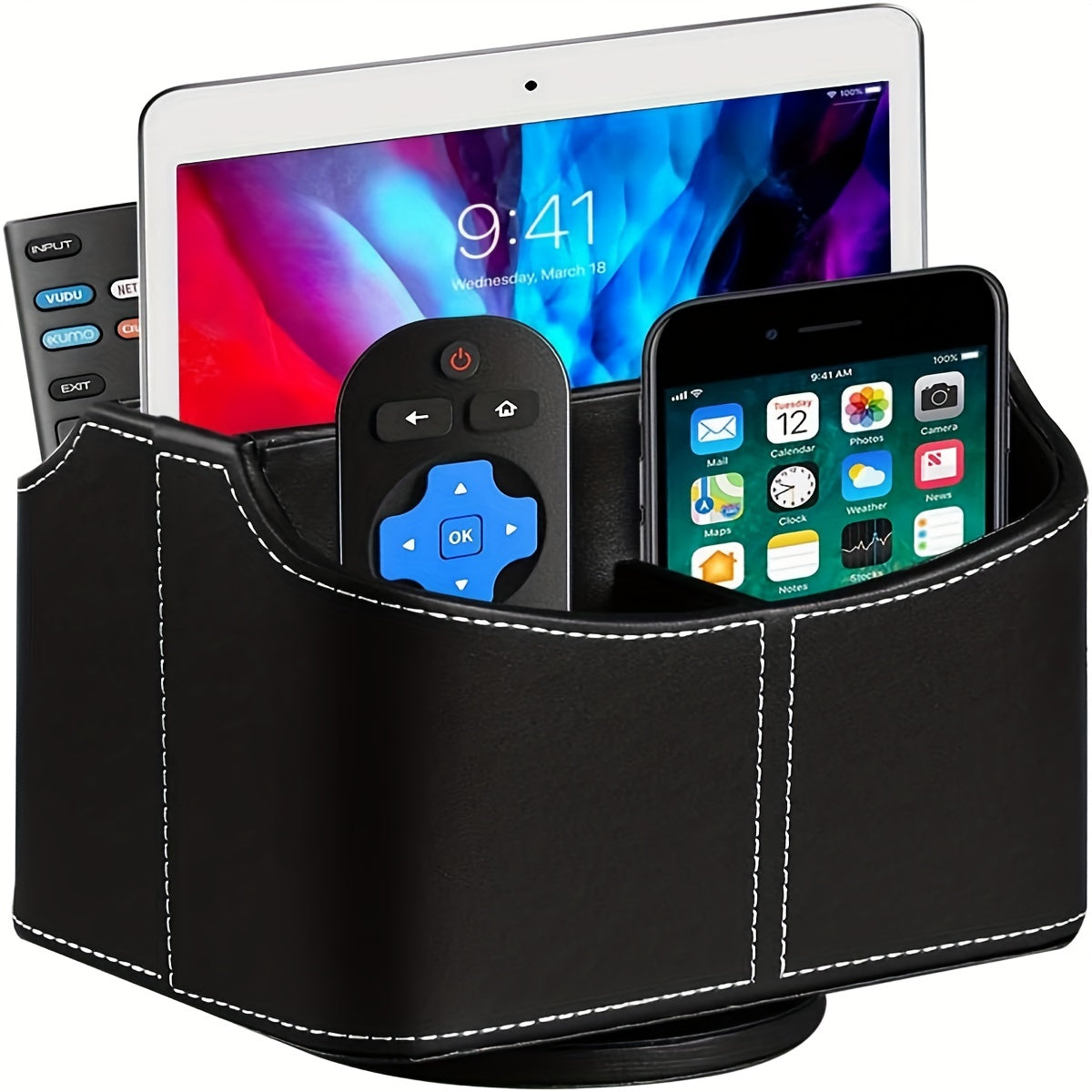 Rotating Remote Control Holder PU Leather Organizer