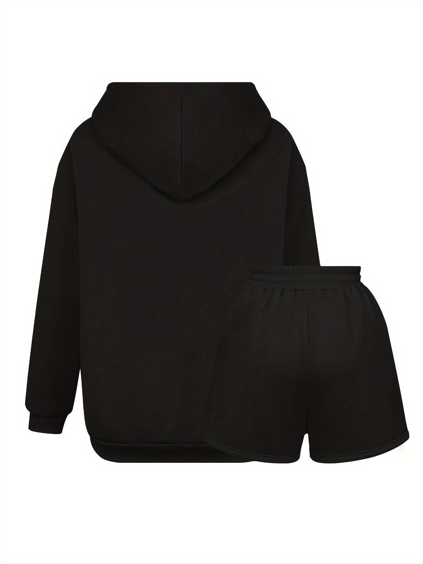 Women's Plus Letter Print Hoodie & Shorts Set