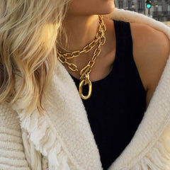 Geometric Round Buckle Chain Necklace Set