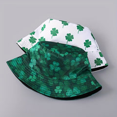 Lucky Clover Print Bucket Hat Reversible Green Couple Basin Hat